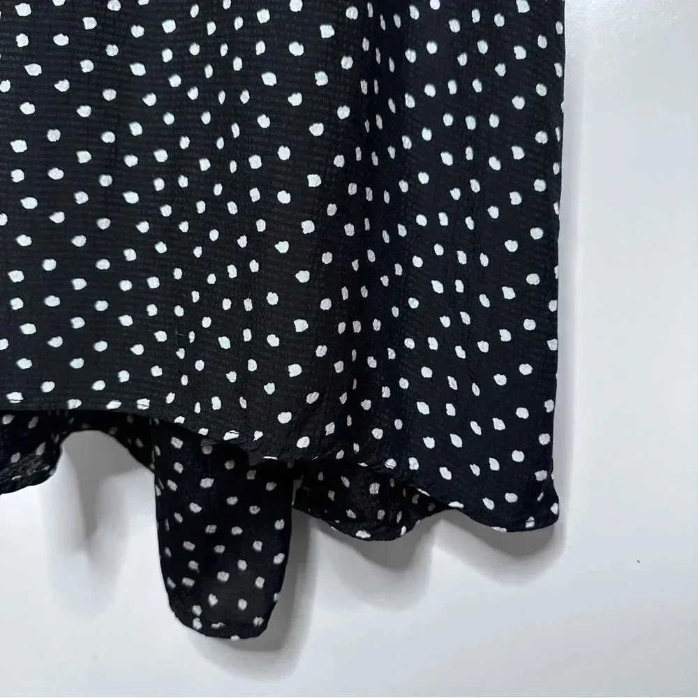 Anthropologie Black White Polka Dot Open Back Flowy Fit Flare Swing Dress